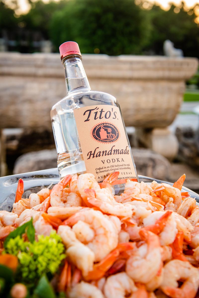 titos bottle and shrimp