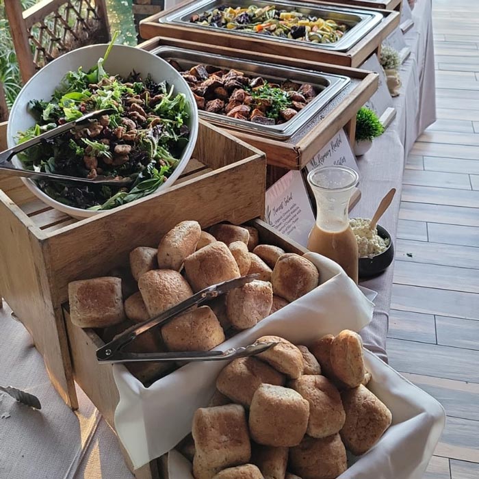 salad and bread buffet table